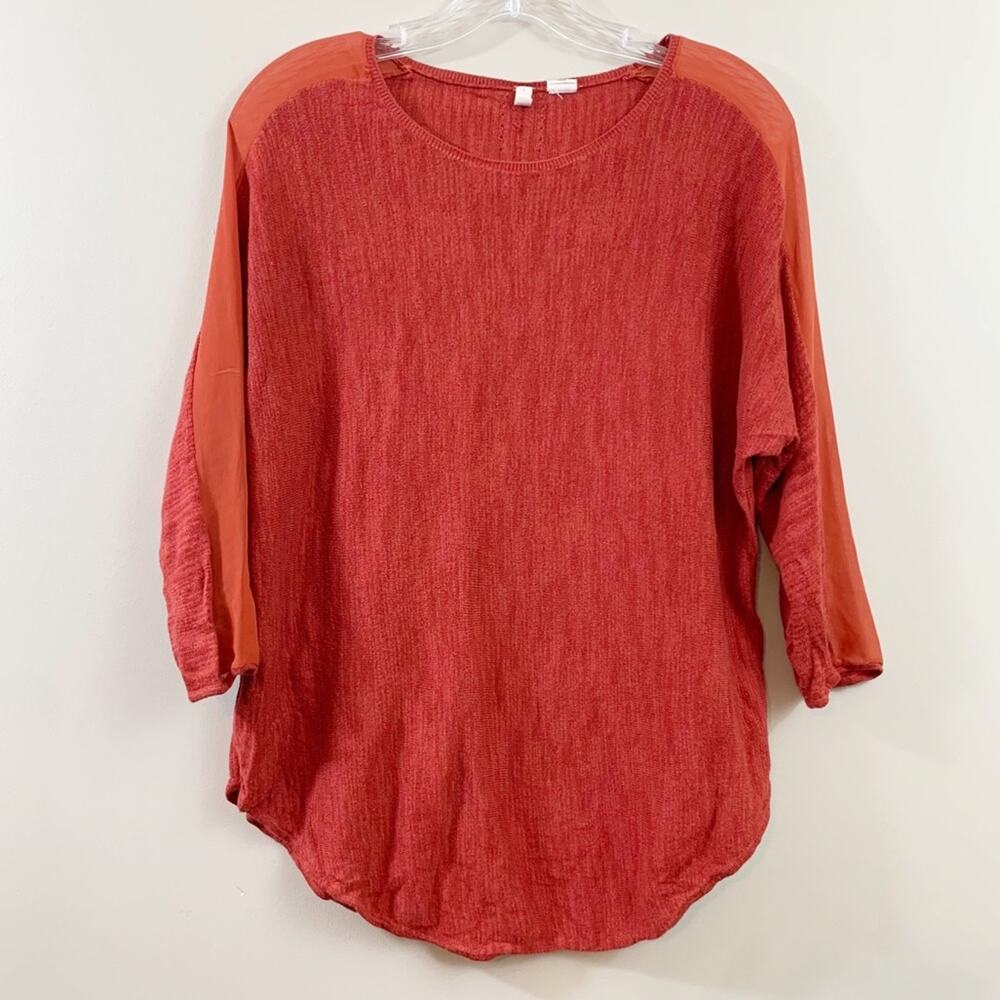 Anthropologie MOTH Sheer Paneling 3/4 Sleeves Rust Sweater